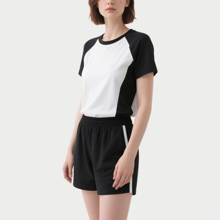 black-white-raglan-sleeve-tee-shorts-set-womens-summer-sportswear