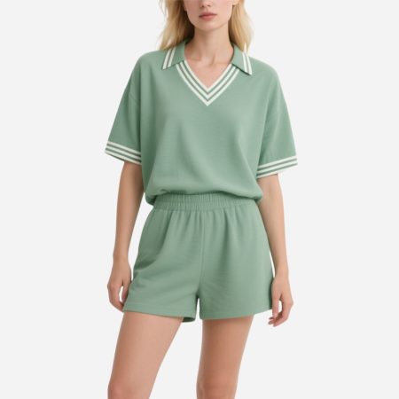 green-polo-neck-tee-shorts-set-womens-summer-sporty-outfit