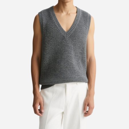 simple-textured-dark-gray-v-neck-mens-knitted-vest