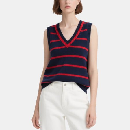 striped-contrast-v-neck-womens-knitted-vest