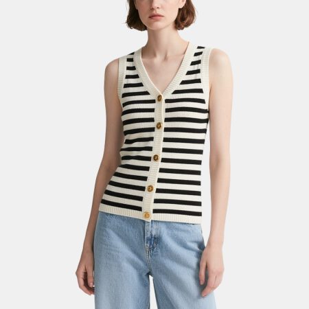 womens-knitted-vest-with-striped-gold-buttons-and-v-neck-cardigan